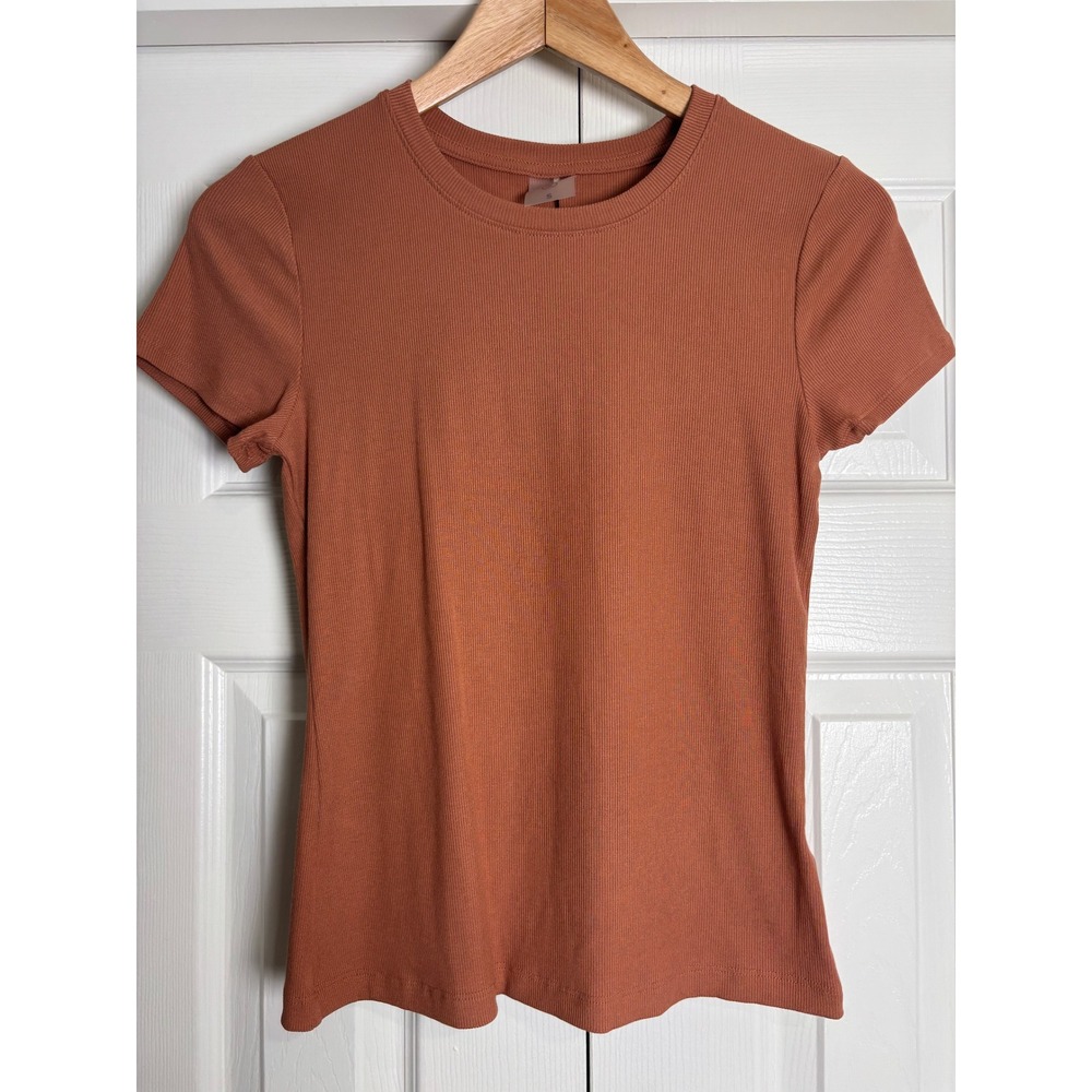 CALIA Everyday Rib Short Sleeve Tee Copper WAX15112Z Womens Small NWT